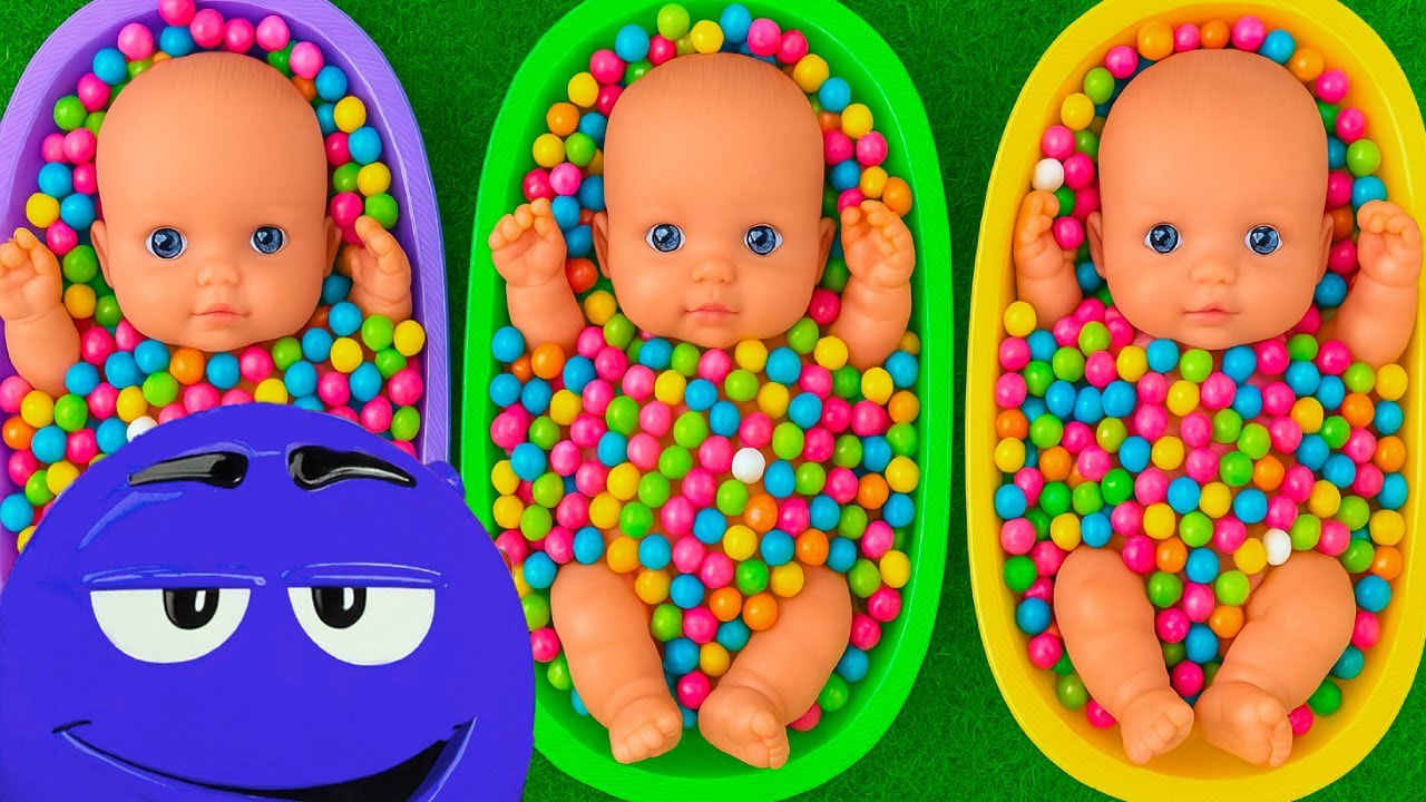 Full of 3 Rainbow BathTubs Candy with M&M's & Magic Slime Cutting Video img